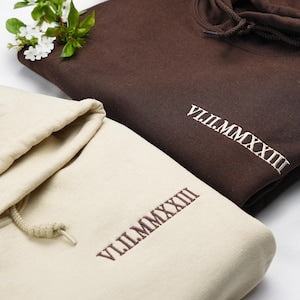 Personalized AffectionEmbroide® Roman Numeral Date Hoodies & Embroidered Sweatshirts