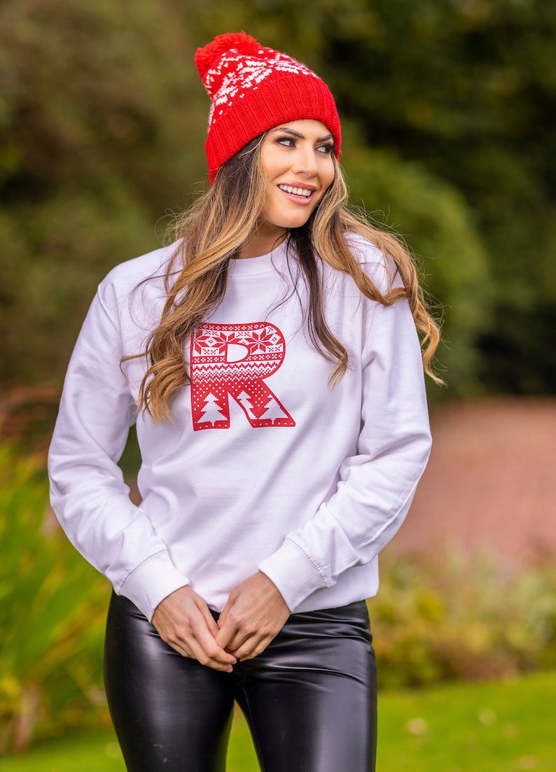 Personalized AffectionEmbroide® Christmas Sweater with Letter Initial | Custom Christmas Jumper | Fall & Winter Sweatshirt | Festive Gift