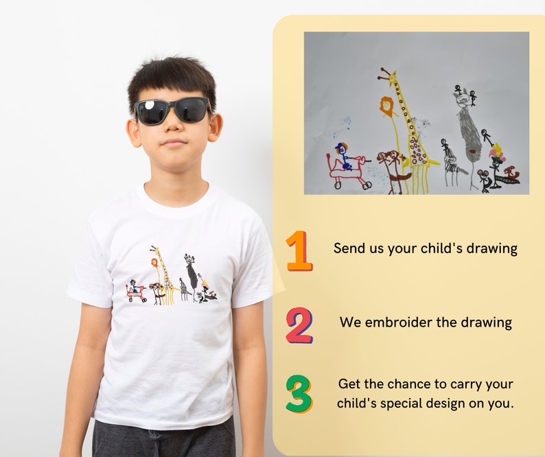 Personalized AffectionEmbroide® Custom Kids Photo Drawing T-Shirt & Sweatshirt | Unique Embroidered Gifts for Moms, Dads, Aunts, & Sisters