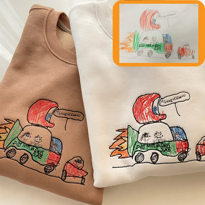 Personalized AffectionEmbroide® Custom Kids Photo Drawing T-Shirt & Sweatshirt | Unique Embroidered Gifts for Moms, Dads, Aunts, & Sisters