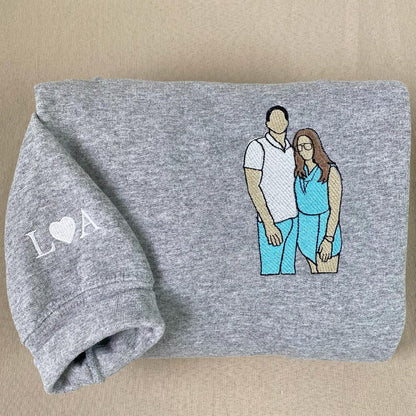 Personalized AffectionEmbroide® Matching Couple Portrait Hoodies | Custom Embroidered Sweatshirts | Anniversary & Long Distance Relationship Gifts