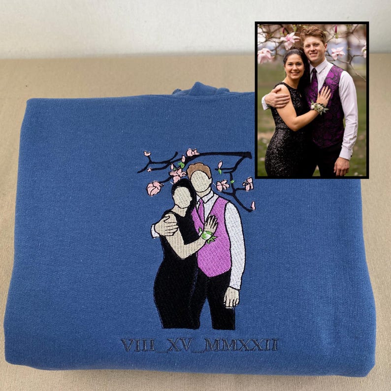 Personalized AffectionEmbroide® Matching Couple Portrait Hoodies | Custom Embroidered Sweatshirts | Anniversary & Long Distance Relationship Gifts